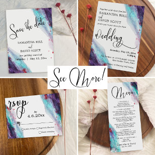 Invitation Aquarelle violette, rouge et aqua Mariage moderne 