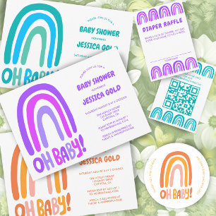 Invitation OH BABY SHOWER doux bleu arc-en-ciel PERSONNALISÉ