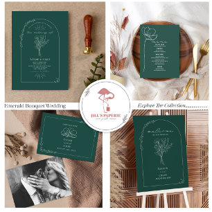 Invitation Tout En Un Vintage Floral Rustic Emerald Mariage QR Code Tous