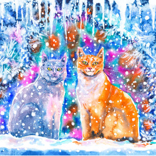Cartes Pour Fêtes Annuelles Noël aux chats d'hiver
