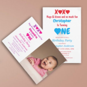 Invitation XOXO Embrasse et embrasse 1er anniversaire