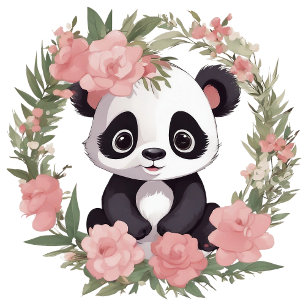 T-Shirt Bébé adorable Panda Ours avec fleurs