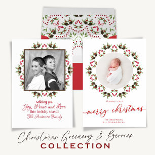 Invitation Joyeux Noël Rouge Vert Pinecone Motif Party