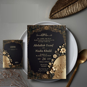 Invitation Royal & Luxural Golden Floral Mariage islamique