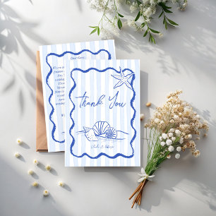 Invitation Coquillages bleu ondulé bordé mariage de plage ave