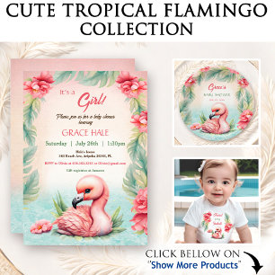 Ballotins Flamant rose d'été tropical Baby shower fille Tent