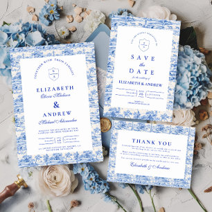 Elegant Delfts Blauw Chinees Huwelijk RSVP Kaartje