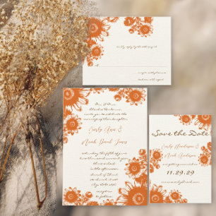 Invitation Carte Postale Fleur sauvage de corail Orange Vintage Boho