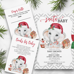 Invitation Père Noël Baby shower Cute Holiday Elephant Chevro