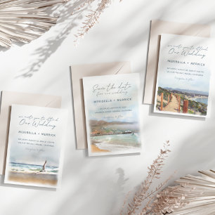 Invitation Malibu   Dolphins Beach Watercolor Mariage