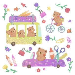 Sticker Rond L'illustration de Teddy pour la rentrée