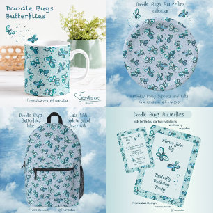 Bols En Carton Les papillons Doodle - turquoise - motif.