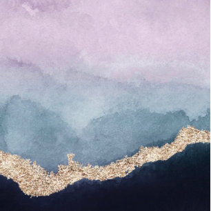 Invitation Aquarelle bleu pourpre Mariage or Agate