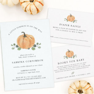 Invitation A Little Pumkin on the way Fall Watercolor