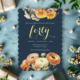 Serviette En Papier Fête du 40e anniversaire Elégant joyeux floral