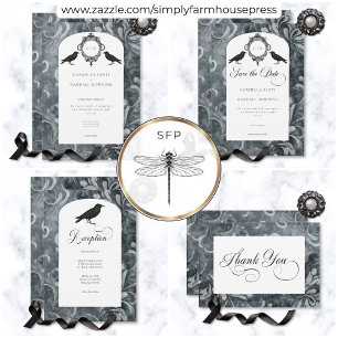 Save The Date Vintage gris gothique foncé et noir Damas & Ravens