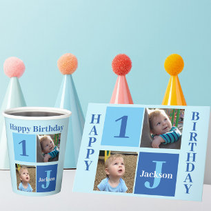 Carte Birthday Boy Photo Personnalisée Cute Kids Blue