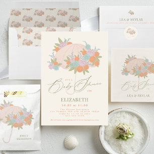 Invitation Parapluie coloré Floral Baby shower jaune