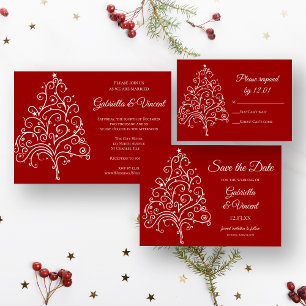 Mariage d'hiver de l'arbre de Noël rouge RSVP