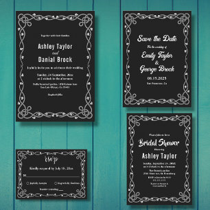 Invitation Mariage Floral Moderne Noir Et Blanc Minimal Chic