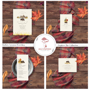 Invitation Buffalo Bison Watercolor Mountains Mariage d'autom