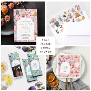 Elegante Roze Bruiloft Thee Feestje met Bloemen Papieren Bordje
