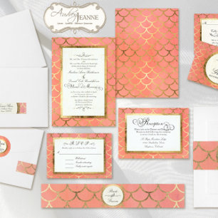 Invitation Mariage d'aquarelle or Motif Shell Art déco