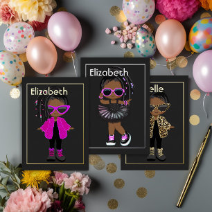 Invitation En Aluminium Hip hop noir et or mode pour enfants Anniversaire