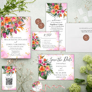 Invitation Mariage floral rose orange clair