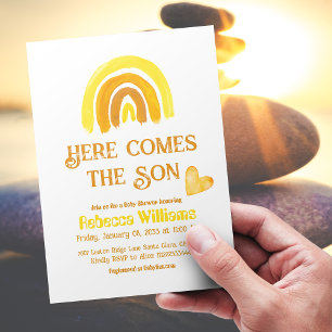 Sticker Rond Sunshine Arc en ciel Voici le Baby shower du Fils