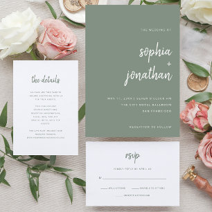 Modern minimalistisch schrift   Witte en Sage Brui RSVP Kaartje