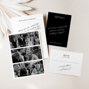 Cartons Réponse Simple Mariage noir et blanc minimal