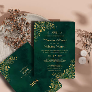 Invitation Royal Emerald Green Gold Frame Mariage islamique