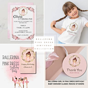 Invitation Fille Ballerina Rose Floral Wreath fête d'annivers