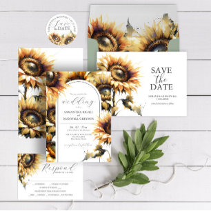 Aquarelle Yellow Sunflower Invitations de mariage