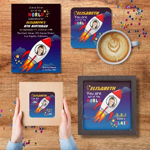 Dessous-de-verre Cute Outer Space Rocket Ship Blast Off Birthday