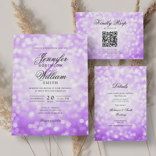 Save The Date Élégant Script Mariage Purple Bokeh Lumières