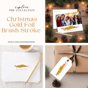 Étiquettes-cadeau Feliz Navidad Gold Tree Foil Brush Holiday