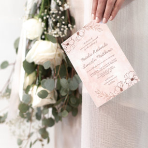 Invitation Mariage à la frontière florale rose et Rose or chi