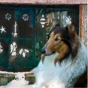 Cartes Pour Fêtes Annuelles Noël Collie à la fenêtre
