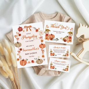 Invitation Fête de bébé Petite Citrouille Fille au Ruban d'Au