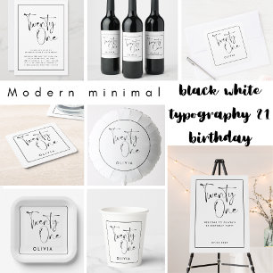 Moderne zwarte witte typografie 21 fotoverjaardag cadeaupapier