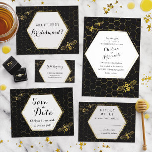 Invitation Oh Miel Abeille Noir Or Mariage Personnalisé
