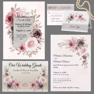 Prachtige  bloemen op Bleek roze bruiloft Kaart