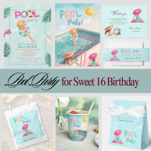 Invitation Fun Summer Pool Party Watercolor Sweet 16