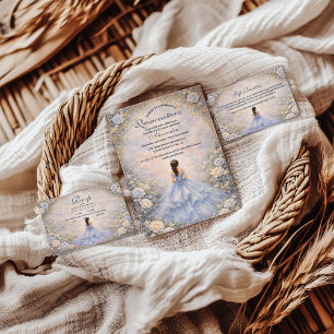 Invitation Quinceañera Jardin de Roses Bleu Poudre