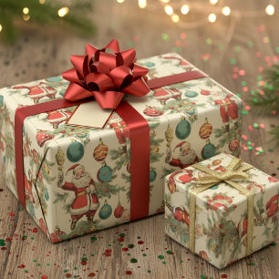 Papier Cadeau Kitschy Père Noël et ornementations papier à envel