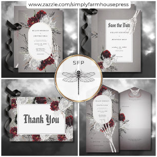Carte D'accompagnement Love & Bones Éffrayant Rouge Floral Détails du Mar