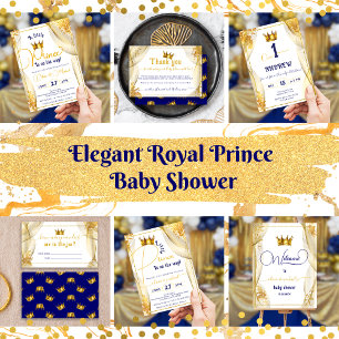 Invitation Gold Crown Royal Blue Prince Boy Baby shower