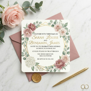 Carte Publicitaire Rose Poussiéreuse Élégante Géométrique Floral Aqua